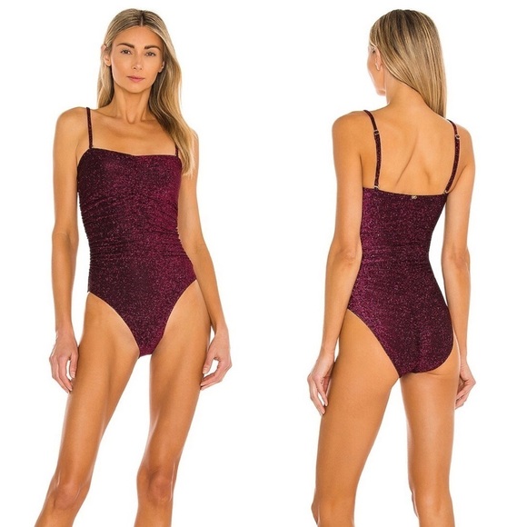 NWT Ruched Sparkle Garnet One Piece Swim Bathing Bikini Suit Small - Picture 5 of 11